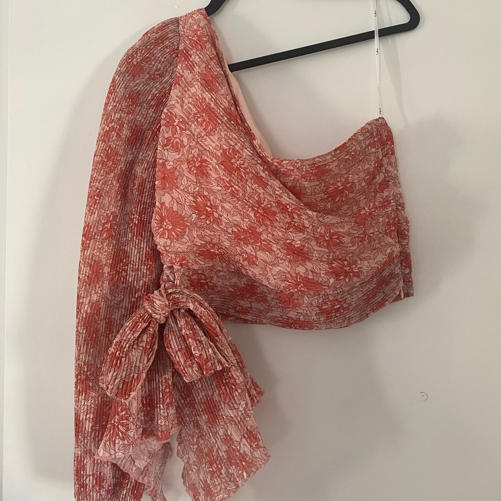 Lulu's Floral One-Shoulder Tie Scarf Top - Coral Floral